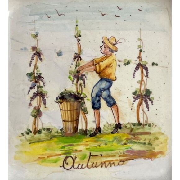 Set of 4 Hand Painted SEASONS Square Plates 9" Italy Vintage RARE - Picture 16 of 16